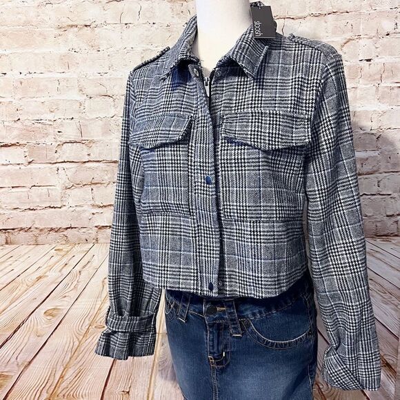 Stoosh plaid houndstooth flannel jacket cropped - Picture 1 of 5